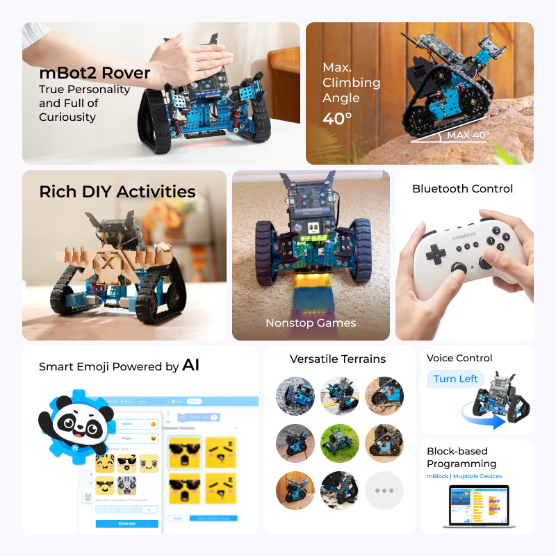 Makeblock mBot2 Rover Robotics Kit: Kid's Interactive Emo Robot for Coding Learning and Outdoor Play